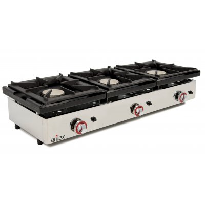 Cocina a gas de 3 fuegos de 6 + 6 + 6 Kw con medidas 1210x457x240h mm120CG(OUTLET)