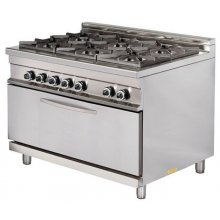 Cocina a gas 6 fuegos 6x8kw con horno MAXI 7,5kw 1275x900x900h mm GR932 MAXI ARISCO
