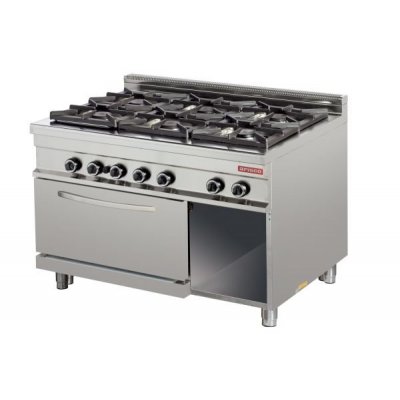 Cocina a gas 6 fuegos 6x8kw con horno 7,5kw 1275x900x900h mm GR932 ARISCO (OUTLET)